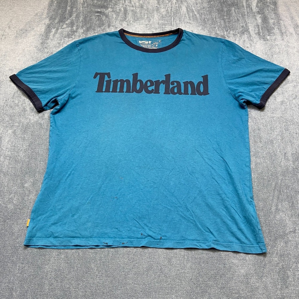 Timberland T-Shirt Mens XL Blue Cotton Graphics Crew Neck Outdoor Everyday Wear